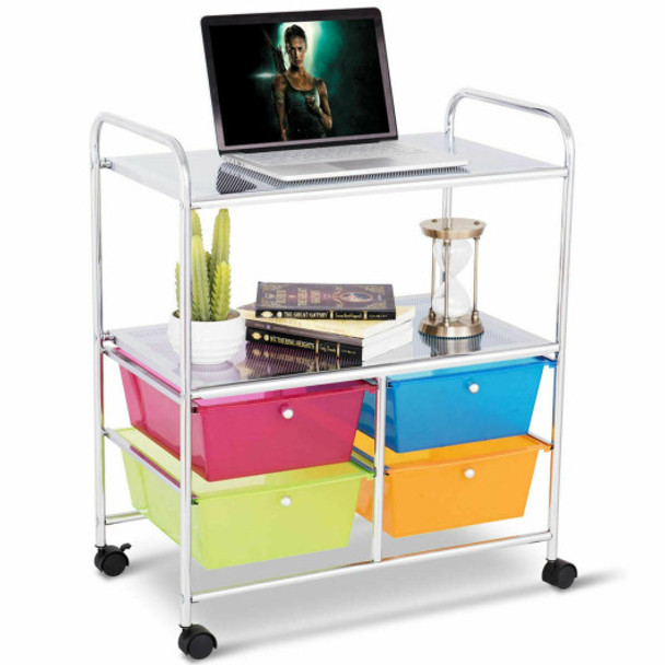 4 Drawers Shelves Rolling Storage Cart Rack-Transparent Multicolor