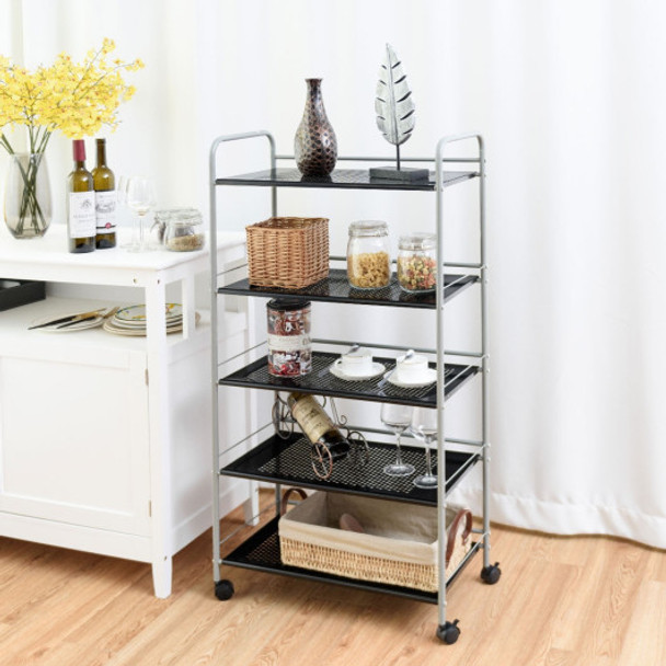 5 Tiers Shelving Display Rack Rolling Cart