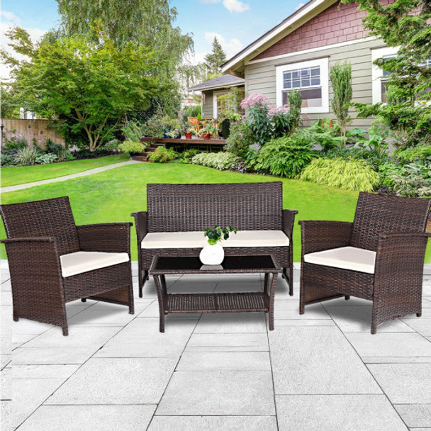 4 Pcs Outdoor Patio Rattan Furniture Wicker Sofa Set