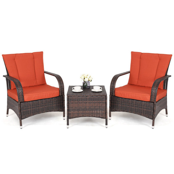 3PCS Outdoor Patio Rattan Wicker Furniture Set-Orange