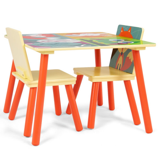Kids Table and 2 Chairs Set with Cartoon Pattern