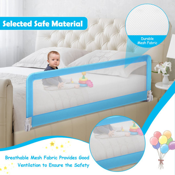 59 Inch Folding Breathable Baby Bed Rail Guard with Safety Strap-Blue