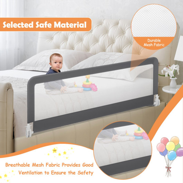59 Inch Folding Breathable Baby Bed Rail Guard with Safety Strap-Gray