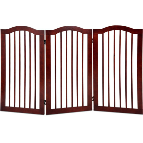 3 Panels Folding Freestanding Wood Pet Dog Safety Gate-36"