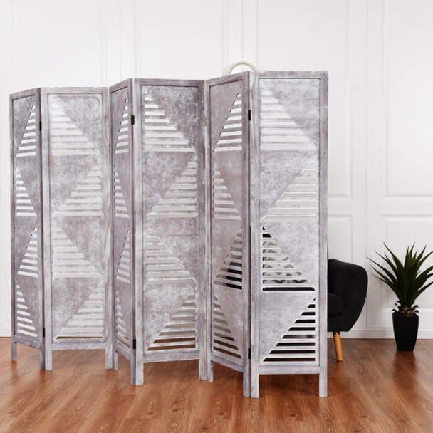 6 Panel Wood Folding Freestanding Hollow-out Designed Room Divider