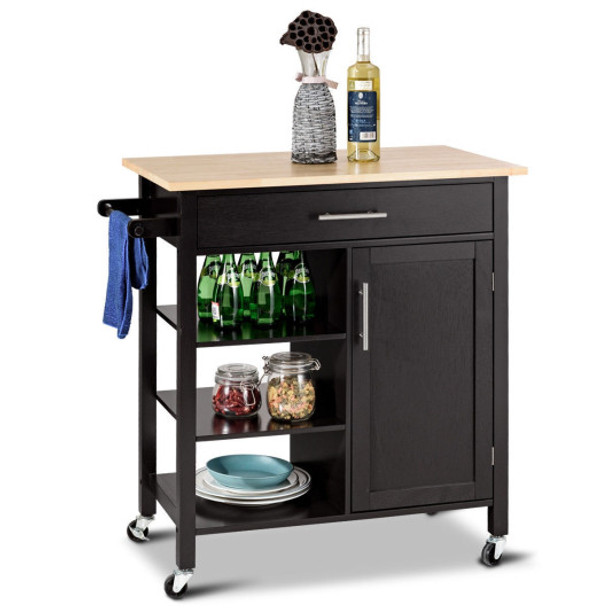 4-Tier Rolling Wood Kitchen Trolley Island Storage Cabinet