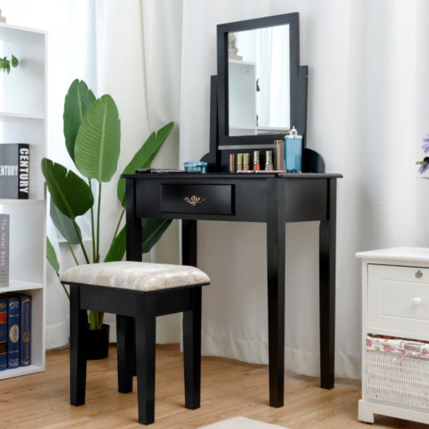 Vanity Dressing Table Stool Set with Large Makeup Mirror