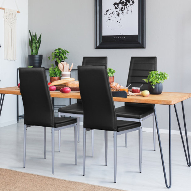 4 pcs PVC Leather Dining Side Chairs Elegant Design -Black