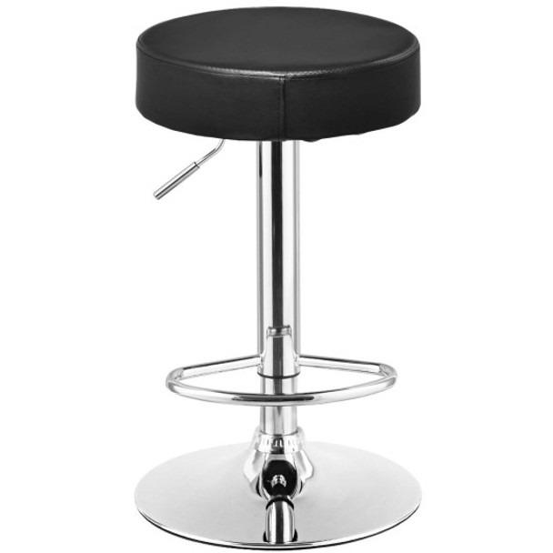 Adjustable Round Leather Swivel Seat Bar Stool-Black