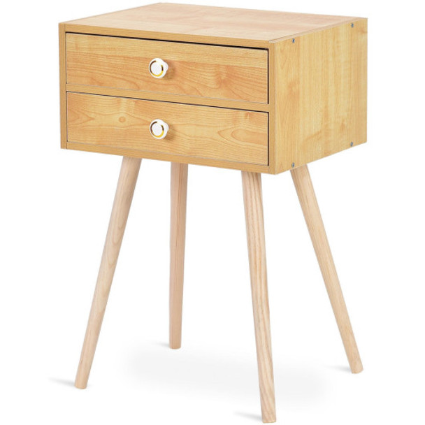 Mid Century Modern 2 Drawers Nightstand in Natural