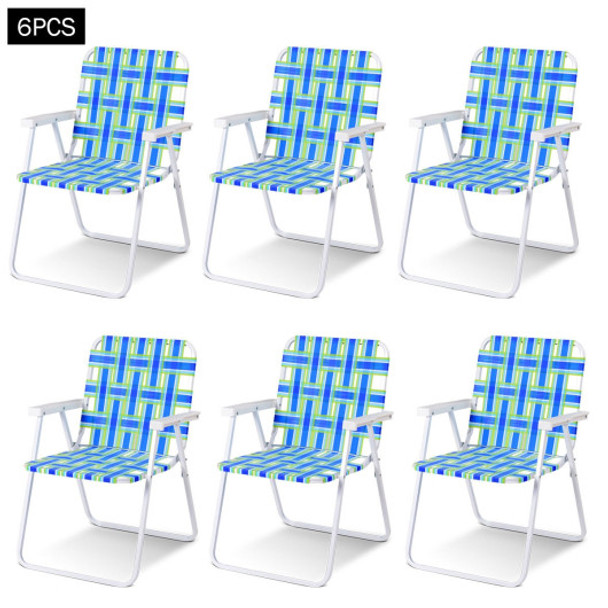 6 pcs Folding Beach Chair Camping Lawn Webbing Chair-Blue