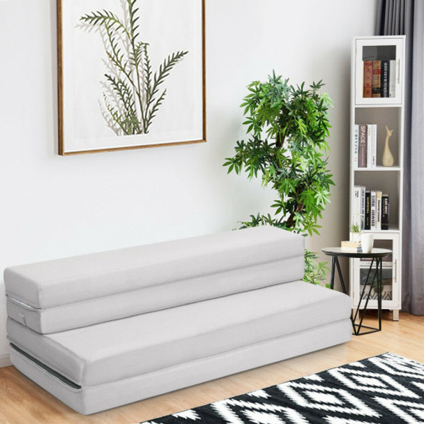 4 Inch Folding Sofa Bed Foam Mattress with Handles-Queen Size