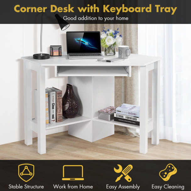 Wooden Study Computer Corner Desk with Drawer-White