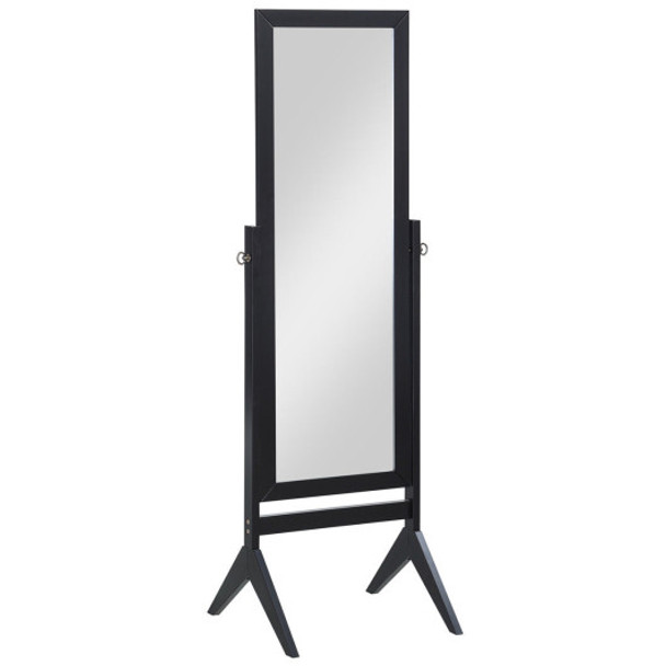 Full Length Rectangular Floor Mirror with Tilt Wood Frame-Black