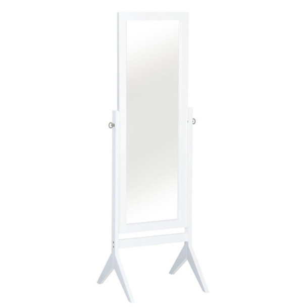 Full Length Rectangular Floor Mirror with Tilt Wood Frame-White