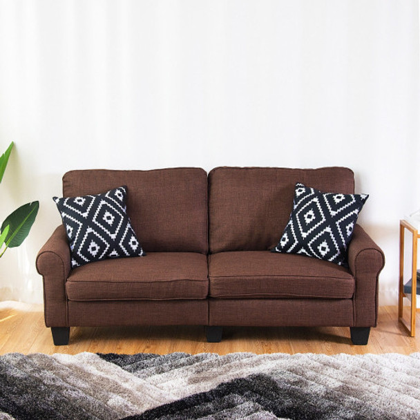 Home Living Room Upholstered Curved Armrest Fabric Sofa-Brown