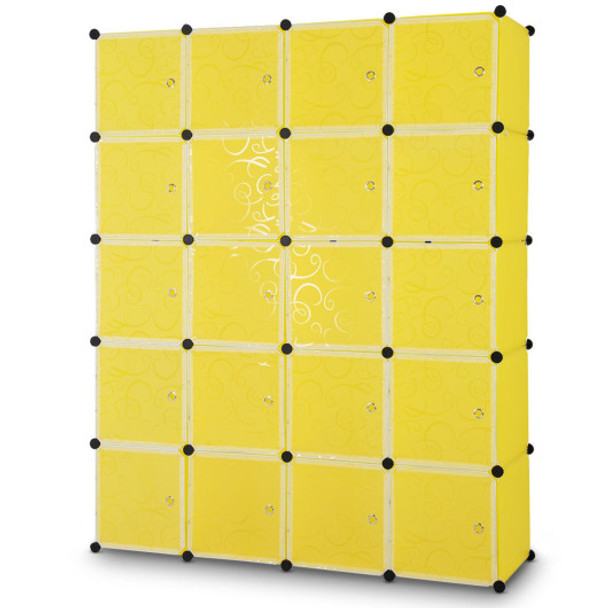 DIY Cube Portable Closet Wardrobe Storage Cabinet with Doors-Yellow