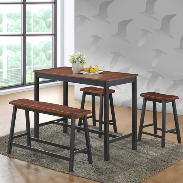 4 pcs Solid Wood Counter Height Dining Table Set-Coffee