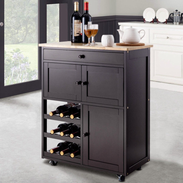 Modern Rolling Storage Kitchen Cart with Drawer-Brown