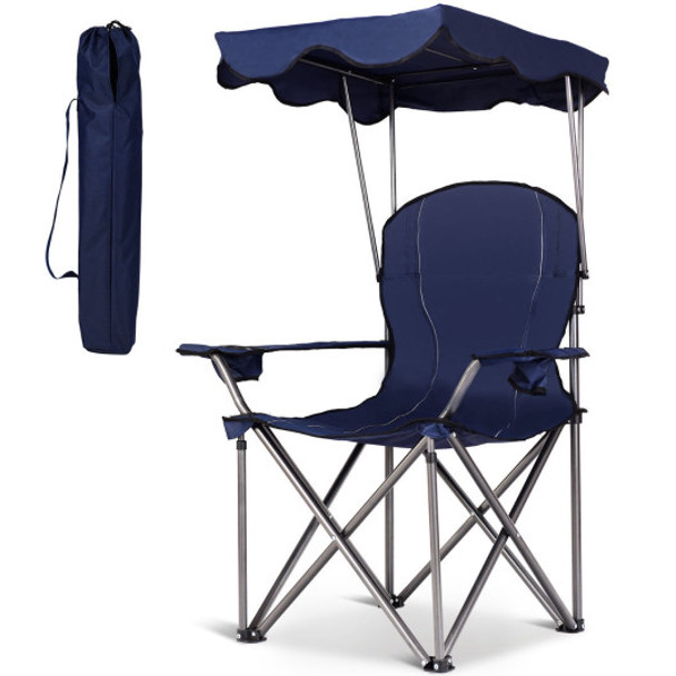 Portable Folding Beach Canopy Chair with Cup Holders-Blue