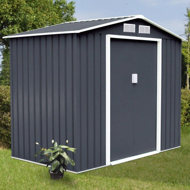 7' x 4' Outdoor Garden Storage Shed Tool House with Sliding Door-Beige