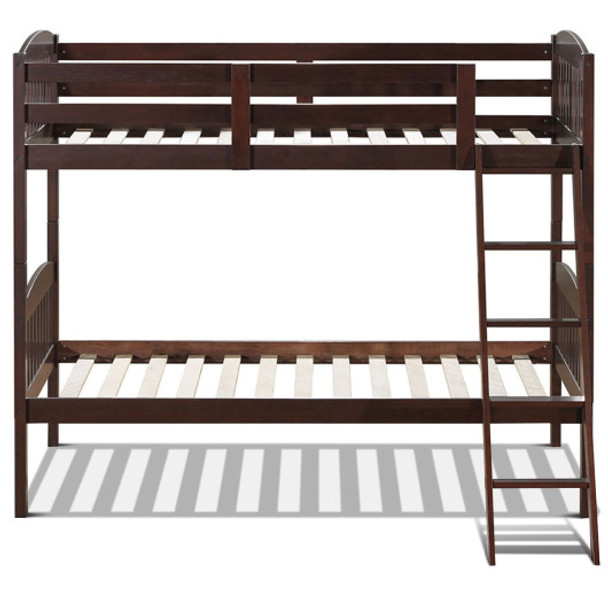 Solid Wood Twin Bunk Beds with Detachable Kids Ladder