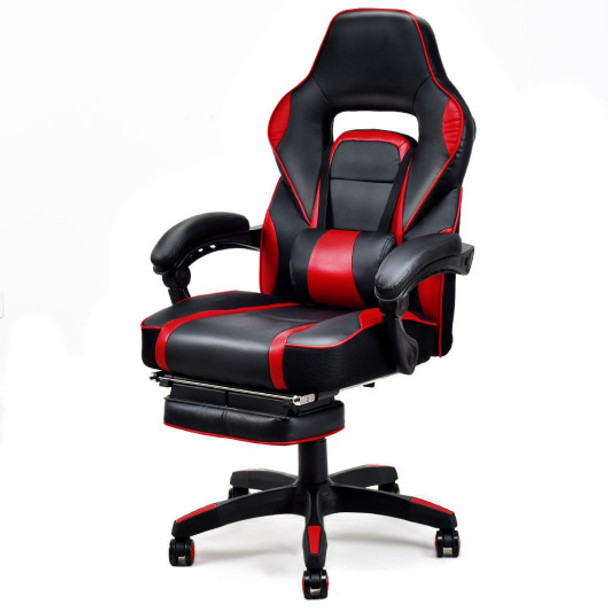 Ergonomic High Back Racing Gaming Chair Swivel Computer Office Desk w/ Footrest-Red