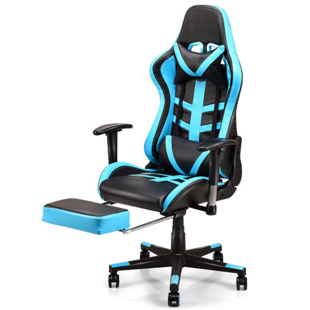 High Back Racing Recliner Gaming Chair with Footrest-Blue