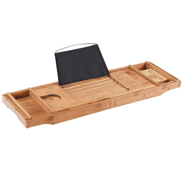 Bamboo Bathtub Extendable Sides Caddy Tray with Soap Dish