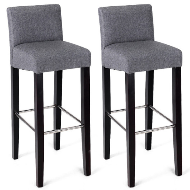 2 pcs Fabric Bar Stool Pub Chair with Solid Wooden Legs-Gray