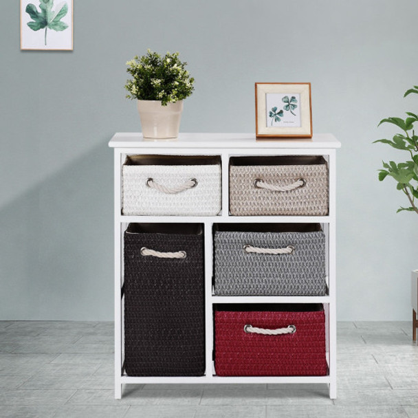 Nightstands Storage Drawer Cabinet Chest with 5 Woven Baskets