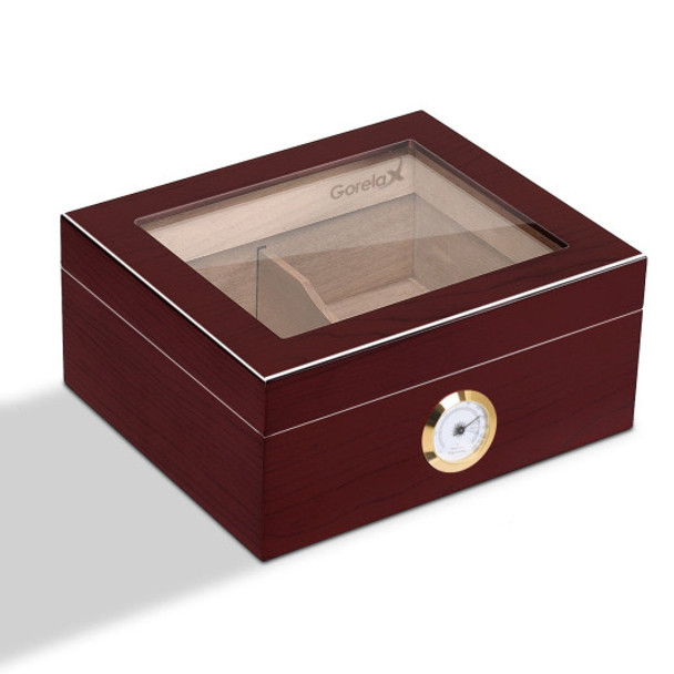 Lockable Cigar Humidor Desktop Glasstop Humidifier Hygrometer-B