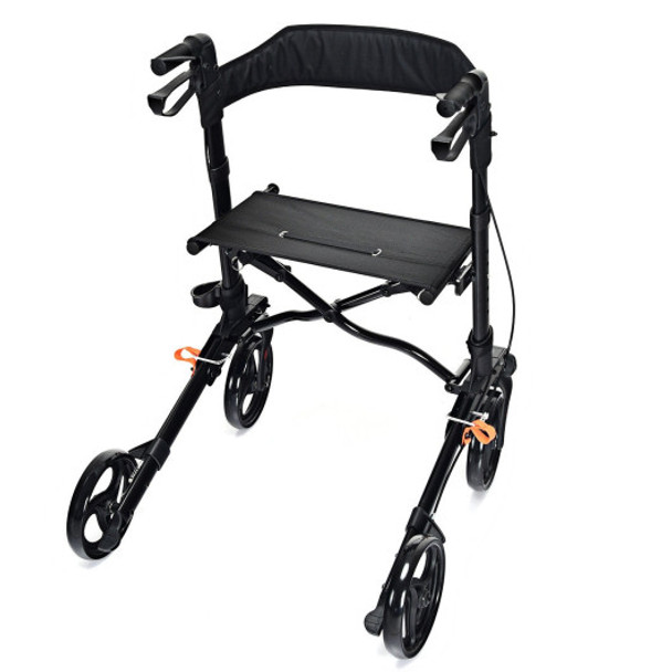 Folding Medical Rollator Lightweight Aluminum Walker for Seniors-Black