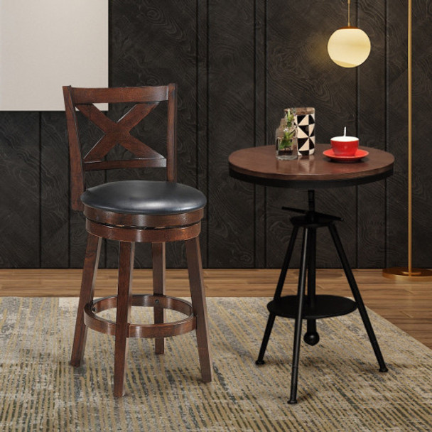 Swivel X-back Upholstered Counter Height Bar Stool with PVC Cushioned Seat-24 Inch