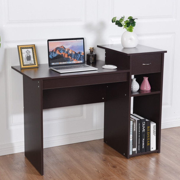 Computer Desk PC Laptop Table with Drawer and Shelf-Coffee
