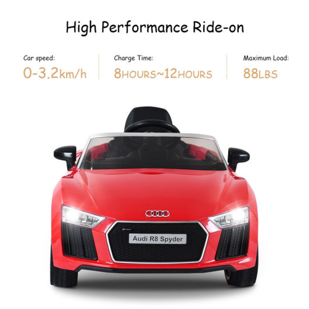 12 V Audi R8 Spyder Licensed Electric Kids Riding Car-Red