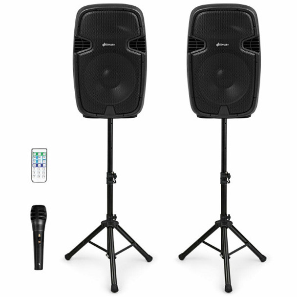 3000W Dual 15 Inch Powered Speakers with Adjustable Bracket