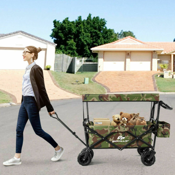 Collapsible Garden Folding Wagon Cart with Canopy-Camouflage