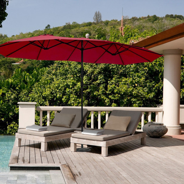 15 Feet Double-Sided Outdoor Patio Umbrella with Crank without Base-Dark Red