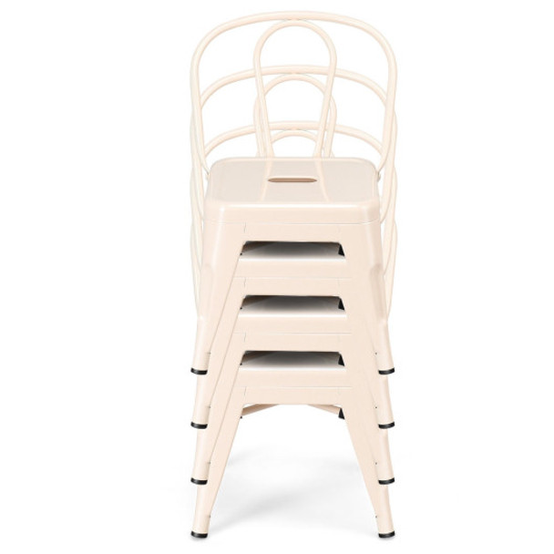 Set of 4 Tolix Kids  Lightweight Stool Metal Chairs-Natural