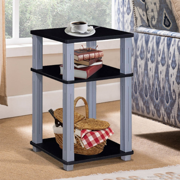 3 Tier End Table Multipurpose Shelf Night Stand Display Shelving-Black