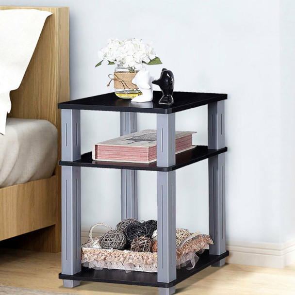 3 Tier End Table Multipurpose Shelf Night Stand Display Shelving-Black