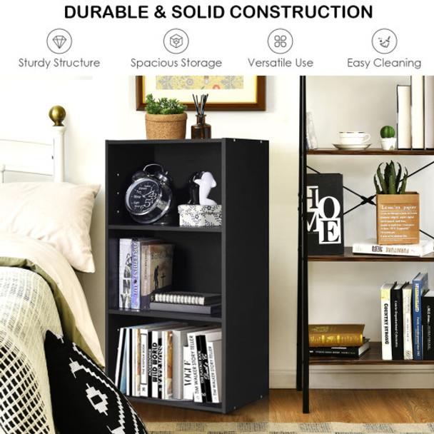 3 Open Shelf Bookcase Modern Storage Display Cabinet-Black