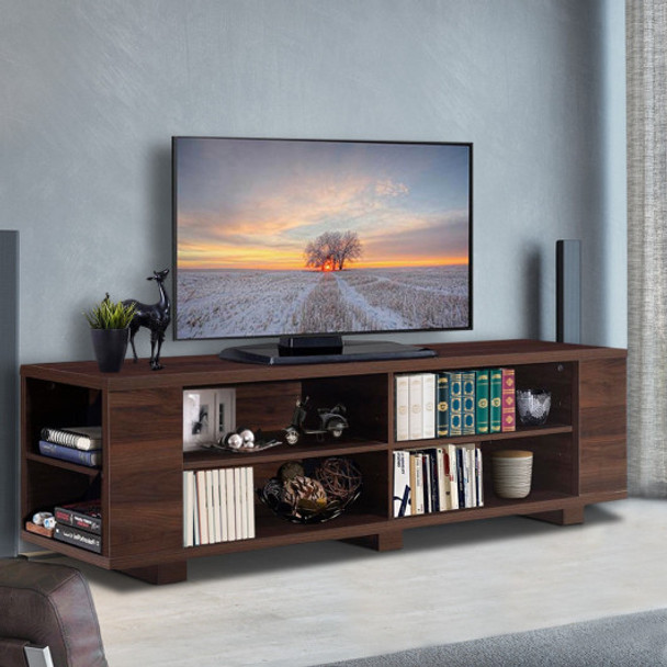 59 Inch Console Storage Entertainment Media Wood TV Stand-Walnut