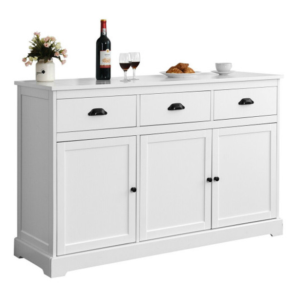 3 Drawers Sideboard Buffet Storage with Adjustable Shelves-White