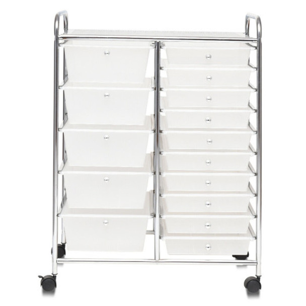 15 Drawers Rolling Storage Cart Organizer-clear