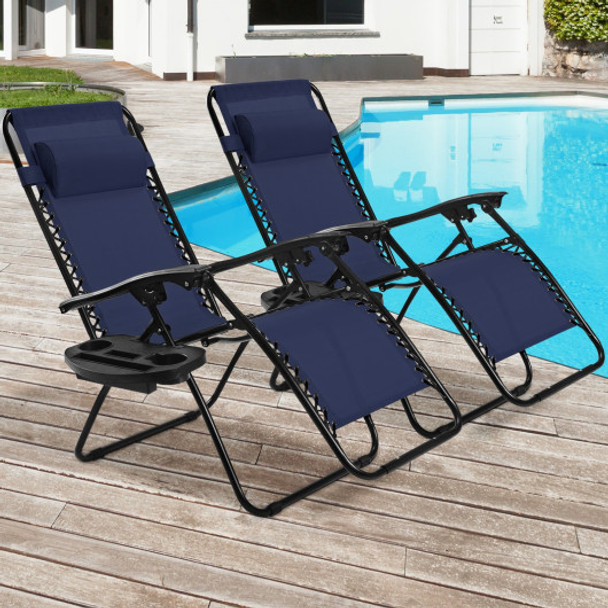 2 Pieces Folding Lounge Chair with Zero Gravity-Blue