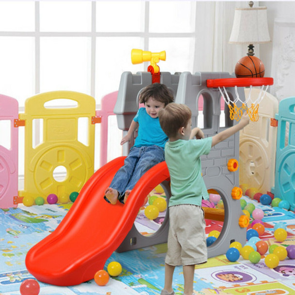 Children Castle Slide with Basketball Hoop and Telescope