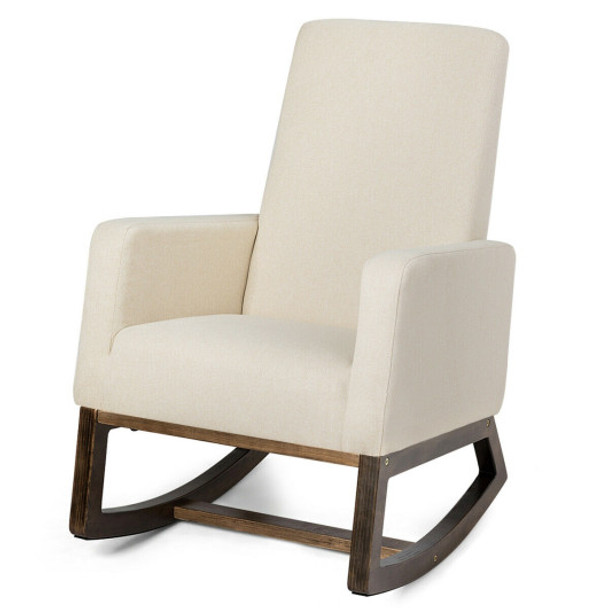 Mid Century Rocking Chair Retro Modern Fabric Upholstered Relax Rocker-Beige