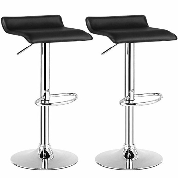 Set of 2 Adjustable PU Leather Backless Bar Stools-Black